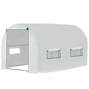 Outsunny Walk-in Polytunnel Greenhouse with 2 Roll-Up Zipper Doors and 6 Windows - White