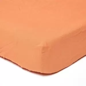 Burnt Orange Linen Deep Fitted Sheet, Double - Orange - Orange - Homescapes