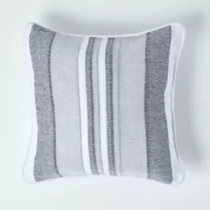 Cotton Striped Monochrome Cushion Cover Morocco , 45 x 45cm - Grey - Homescapes