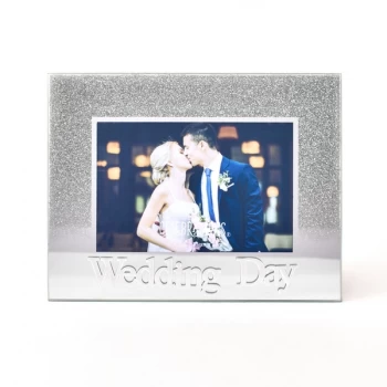 5" x 3.5" Silver Glitter Glass Frame - Wedding Day