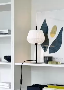 Dicte Indoor Living Dining Bedroom Textile Table Lamp in White (Diam) 21cm