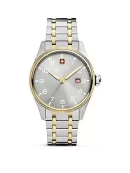 Swiss Military Silver And Yellow Gold Stainless Steel Bracelet Watch With Warm Grey Dial