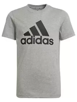 adidas Boys Big Logo T-Shirt - Grey/Black, Grey/Black, Size 3-4 Years
