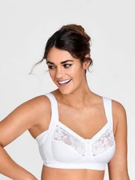 Miss Mary of Sweden Miss Mary Of Sweden Lovely Lace Non Wired Cotton Bra With Padded Side Support (second Sizes), White, Size 46F, Women
