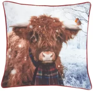Catherine Lansfield Highland Cow Cushion - Brown - 55x55cm