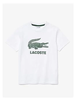 Lacoste Boys Croc Large Logo T-Shirt - White, Navy, Size 16 Years