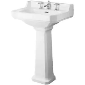 Hudson Reed - Richmond Basin with Full Pedestal 600mm Wide - 3 Tap Hole