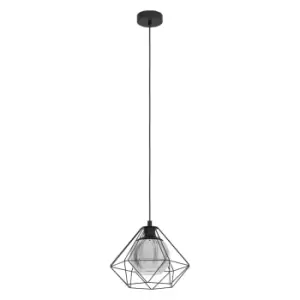 Eglo Caged Single Pendant With Smoked Black Glass Inner shade