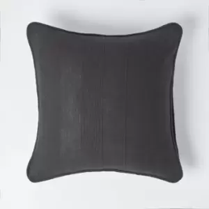 Cotton Rajput Ribbed Black Cushion Cover, 45 x 45cm - Black - Homescapes