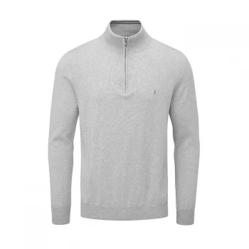 Oscar Jacobson Pin Cotton Zip Neck Sweater - Light Grey
