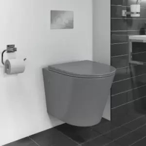 Grey Wall Hung Rimless Toilet with Soft Close Seat - Verona