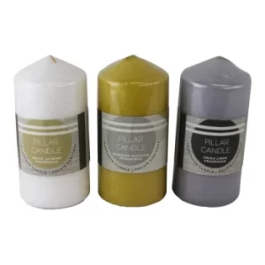 Set of 3 Multi Coloured & Fragranced Abstract Pillar Candles, Large