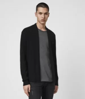 AllSaints Mens Merino Wool Lightweight Mode Cardigan, Black, Size: XXL