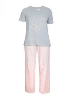 Evans Pink And Grey Butterfly Pj Set, Grey, Size 18-20, Women