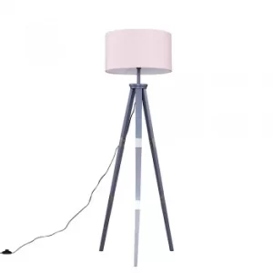 Willow Grey Tripod Floor Lamp with XL Pink Reni Shade
