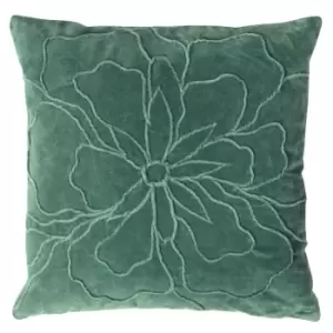 Angeles Floral Velvet Cushion Juniper Green, Juniper Green / 45 x 45cm / Polyester Filled
