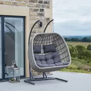 Premium Weatherproof Double Hanging Garden Egg Chair - Stone Grey
