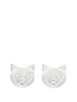 The Love Silver Collection Sterling Silver Cat Face Stud Earrings