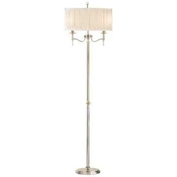 Interiors Stanford Nickel - 2 Light Floor Lamp Polished Nickel Plate with Beige Shade, E14