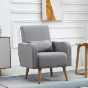 HOMCOM Minimalist Armchair Solid Wood Frame And Legs Faux Linen Grey