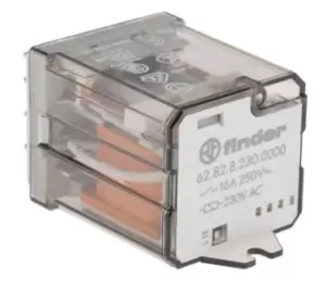 Finder, 230V ac Coil Non-Latching Relay DPDT, 16A Switching Current Plug In, 2 Pole, 62.82.8.230.0000