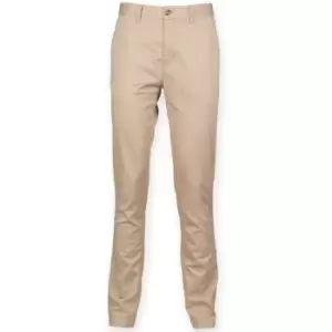 Front Row Mens Cotton Rich Stretch Chino Trousers (34L) (Stone) - Stone