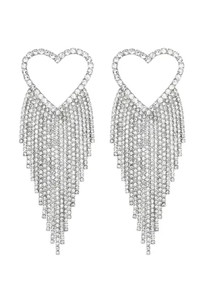 Silver Crystal Heart Cluster Shower Drop Earrings