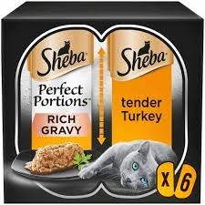 Sheba Perfect Portions Adult Wet Cat Food Trays Turkey in Gravy 6 x 37.5g - wilko