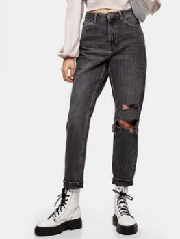 Topshop 32" Seoul Rip Mom Jeans - Washed Black, Size 26, Women