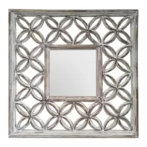 88cm Square Wall Mirror in Antique White