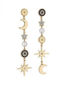 Mood Gold Plated Celestial Star And Moon Drop Earrings