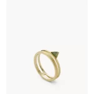Fossil Womens Val Joyful Expression Green Aventurine 14K Plated Brass Prestack Ring - Gold