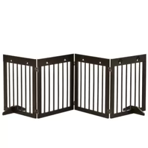 Pawhut 4 Panel Wooden Dog Barrier & Folding Fence W/ Support Feet - Brown