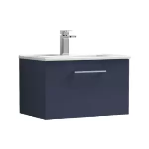 Arno Matt Electric Blue 600mm Wall Hung Single Drawer Vanity Unit with 18mm Profile Basin - ARN1722B - Electric Blue - Nuie