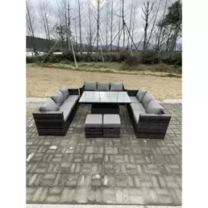 Fimous - u Shape Outdoor Rattan Garden Furniture Sofa Set Lounge Adjustable Rising Lifting Tables Footstool Dark Grey Mixed