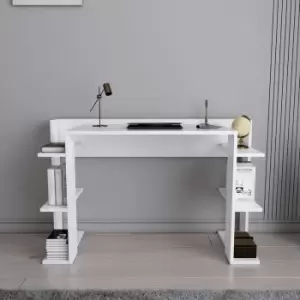Cinar Computer Desk Wrting Desk with 6 Shelves Desk White - Decorotika