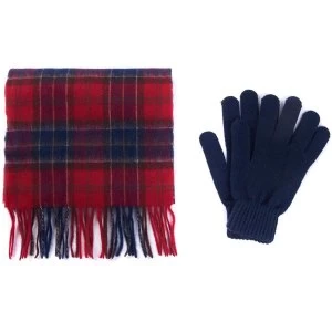 Barbour Mens Tartan Scarf and Glove Gift Set Red Tartan One