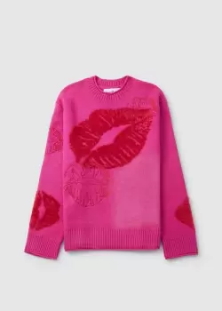 House of Sunny Womens Love Notes Oversize Embroidered Jumper