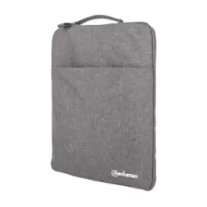 Manhattan Seattle Laptop Sleeve 15.6" Grey Padded Extra Soft Internal Cushioning Main Compartment with double zips Zippered Front Pocket Carry Loop Wa