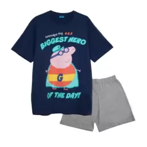Peppa Pig Mens Hero Of The Day Grandpa Pig Pyjama Set (XL) (Navy/Grey Heather)