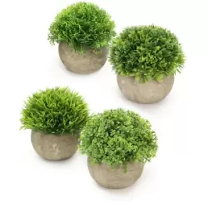 Artificial Plant Pots in Grey with Fake Greenery - Set of 4 M&W - Multi