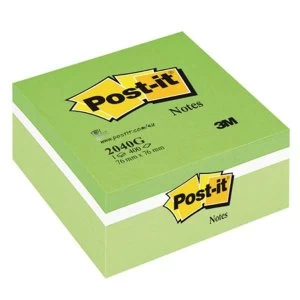Post it Note Cube 400 Sheets 76x76mm Pastel GreenNeon Green Shades Ref