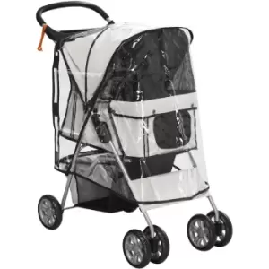 PawHut Dog Stroller W/ Rain Cover, Foldable Pet Pram for S, XS Dogs, Grey - Grey