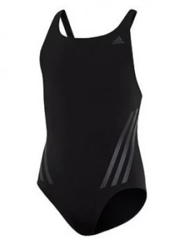 Adidas Youth 3 Stripe Swim Pro Suit - Black/Grey