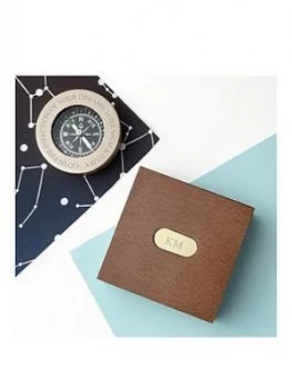 Personalised Traveller'S Brass Compass In Monogrammed Box
