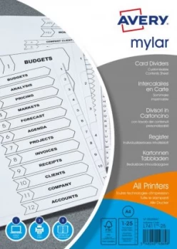 Avery Mylar 1-25 Reinforced Dividers Reinforced A4 05225061