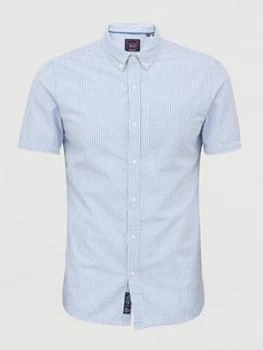 Superdry Classic Seersucker Short Sleeve Shirt, Blue, Size S, Men