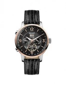 Ingersoll 1892 The Grafton Black and Rose Gold Chronograph Dial Black Leather Strap Automatic Mens Watch, One Colour, Men