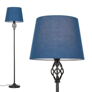 Memphis Black Floor Lamp with Navy Blue Aspen Shade
