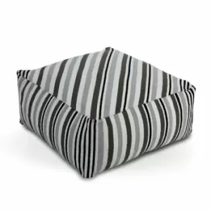 Grey, Black and White Stripe Beanbag Cube Pouffe Large 60 x 60 x 30cm - Grey & White - Homescapes